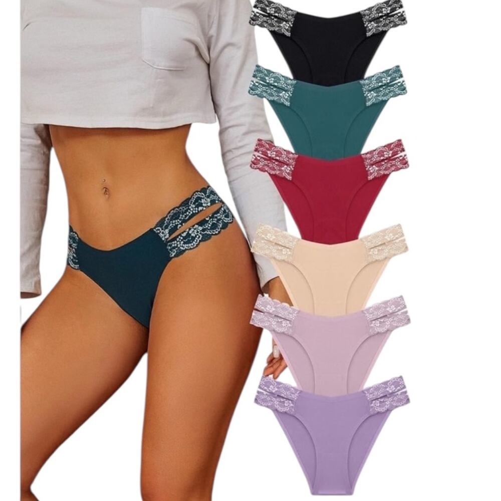 FINETOO Seamless Underwear Women Cheeky Bikini Panties High Cut V-waist 6 pack S